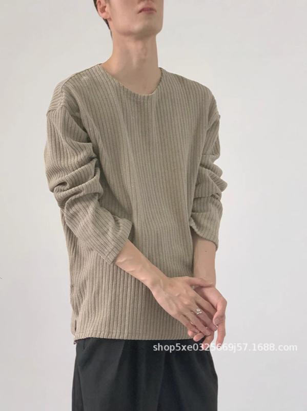 メンズ 長袖 Tシャツ 修身 ゆったり フィット トップス 緑 黒 白 ベージュ ピットストライプ テクスチャー ジャカード 柄 吸湿速乾 ポリエステル 混紡 素材 春秋 秋冬 春夏 対応 軽量 通気性 伸縮性 カジュアル 普段使い 部屋着 アウトドア