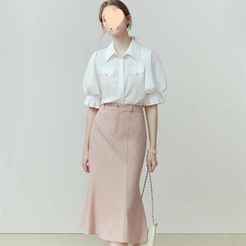 スカート 女性用 中長丈 Aライン 半身スカート 夏 春夏 高腰 ブラック ピンク系 ポリエステル 気質 通勤 都市 カジュアル 軽量 吸湿速乾