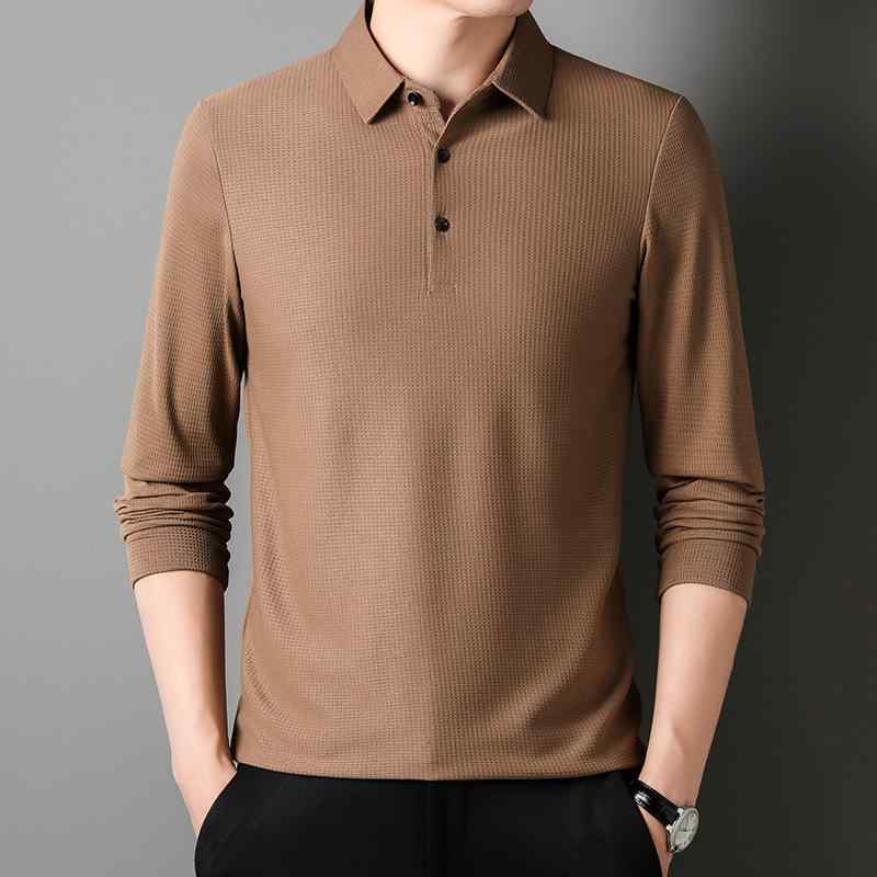 メンズ 長袖 POLO シャツ トップス ワッフル柄 純色 綿混紡 ポリエステル 混紡素材 ゆったりシルエット 切り替えデザイン 耐久性 洗濯機洗い可 ノンアイロン 春 春季 グレー ブラック レッド ネイビー ベージュ ピンク オレンジ 日常 カジュア