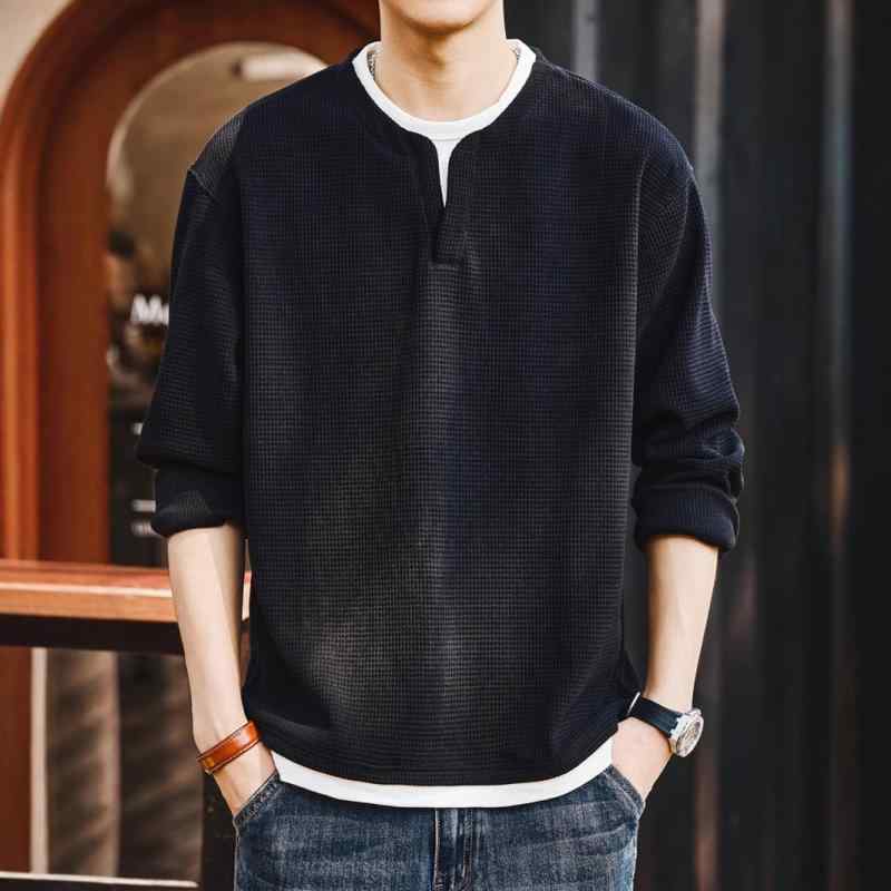 Tシャツ メンズ 長袖 Vネック 偽ツーピース ワッフル コットン ポリエステル ストレッチ ブラック 秋冬 ゆったり 落肩袖 徽章 プリント 耐磨 免アイロン 日常 ストリート 青年 カジュアル トップス 硬派 スタイル 6,098円