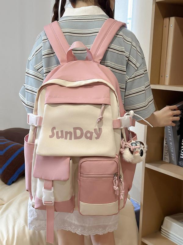 バックパック 男女兼用 学生用 中高生 小学生 大学生 軽量 大容量 防水 ナイロン 16インチ ノートパソコン対応 20-35L キャンパススタイル 青春 休?旅行 純色 ブラック カーキ グリーン ピンク 弧形肩帯 衝色 ステッチ 夏