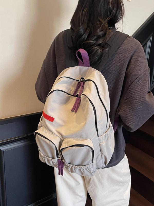 男女兼用 ナイロン 帆布 双肩 バックパック キャンバス リュックサック 13インチ PC対応 36-55L 大容量 透気性 軽量 日常 普段使い 通勤 学校 外出 クロスボーダー スタイル トレンド カジュアル プレッピー 風 弧形 肩帯 車縫い ステ