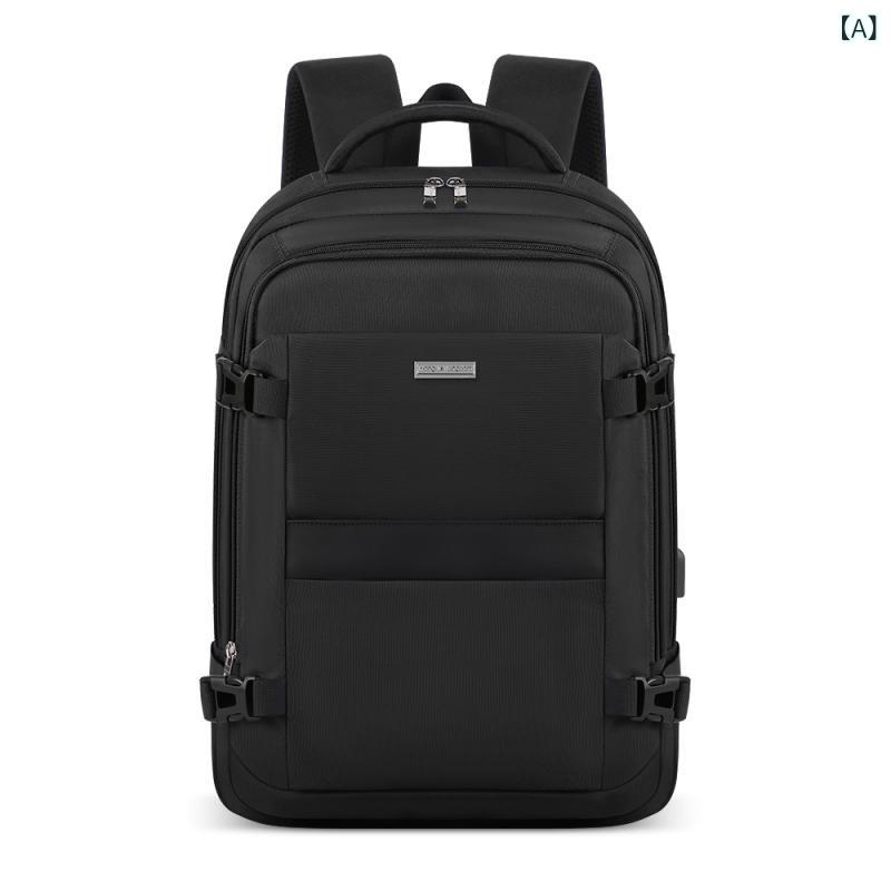 バックパック 男女兼用 通勤用 ビジネス ノートパソコン収納 15インチ対応 大容量 20-35L ナイロン素材 防水 耐摩耗 旅行バッグ ユニセックス ビジネスエリート スタイル 純色 ポリエステル内張り ステッチ デザイン 曲線肩ストラップ 立体ポケ