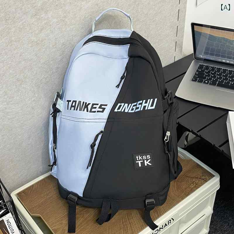バックパック 男女兼用 大容量 ナイロン ニット 通気性 軽量 14インチノートPC対応 ジオメトリック柄 ブルー グリーン レッド ホワイト 夏 レジャー 旅行 学生 大学生 高校生 中学生 デイリーユース 肩掛け リュックサック キャンバス風