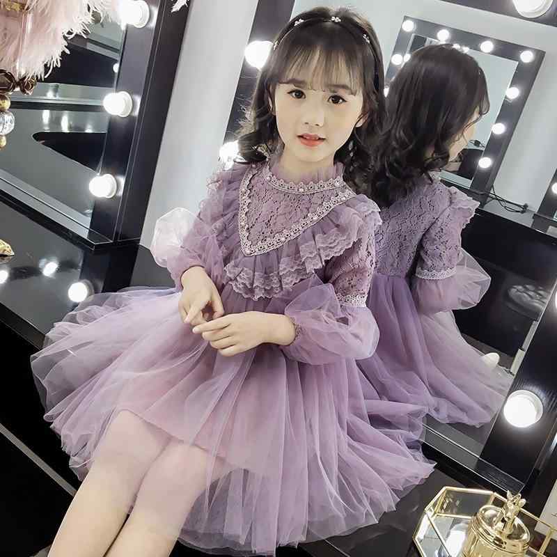 女児 ワンピース キッズ プリンセスドレス 長袖 春夏 かわいい チュールスカート 紫色 ブルー 純色 ビニロン混紡 軽量 通気性 伸縮性 ギャザースカート フレアシルエット 子供服 女の子 洋服 ファッショントップス 日常使い 学校用 遊び着 ミディア