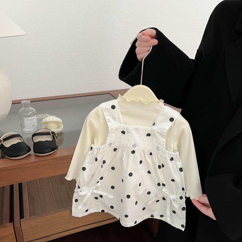 女児 ベビー ワンピース 吊り帯 プリンセス スカート 春夏 綿 100% 接触冷感 ポルカドット かわいい 軽量 通気性 伸縮性 ピンク系 アイボリー 普段使い 部屋着 女の子 子供服 トップス ドレス フレア スカート 切り替え デザイン ラウンドネ