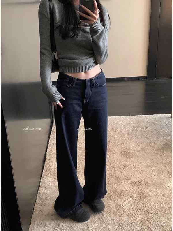 デニムパンツ 女性用 秋冬 高腰 ワイドレッグ 直筒 ロング丈 ゆったり コットン ストレッチ 切り替え ミドル厚 牛革色 ヴィンテージ 日常使い カジュアル ゆったりシルエット 吸湿性 耐久性｜フォークBR
