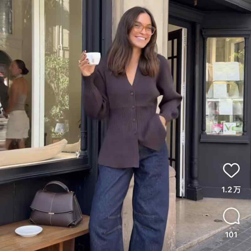 長袖カーディガン 女性用 秋冬 厚手 ニット セーター コート ワイドシルエット Vネック ボタン ワンボタン チョコレートカラー 気質 通勤 スタイル 気質 エレガント 風 ゆるめ デザイン 収腰 スリム ライン 基本 スタイル 単品 セット 長袖 タ