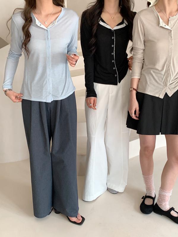 カーディガン レディース 春夏 天竺 醋酸 針織 レイヨン 羊毛 混紡 修身 長袖 開衫 単排扣 翻領 ボタン 純色 薄手 防晒 ショール 上衣 墨黒 豆藍 柔杏 墨黒 豆藍 柔杏 柔らかい 軽量 吸湿速乾 接触冷感 日韓 カジュアル 普段使い 通勤用