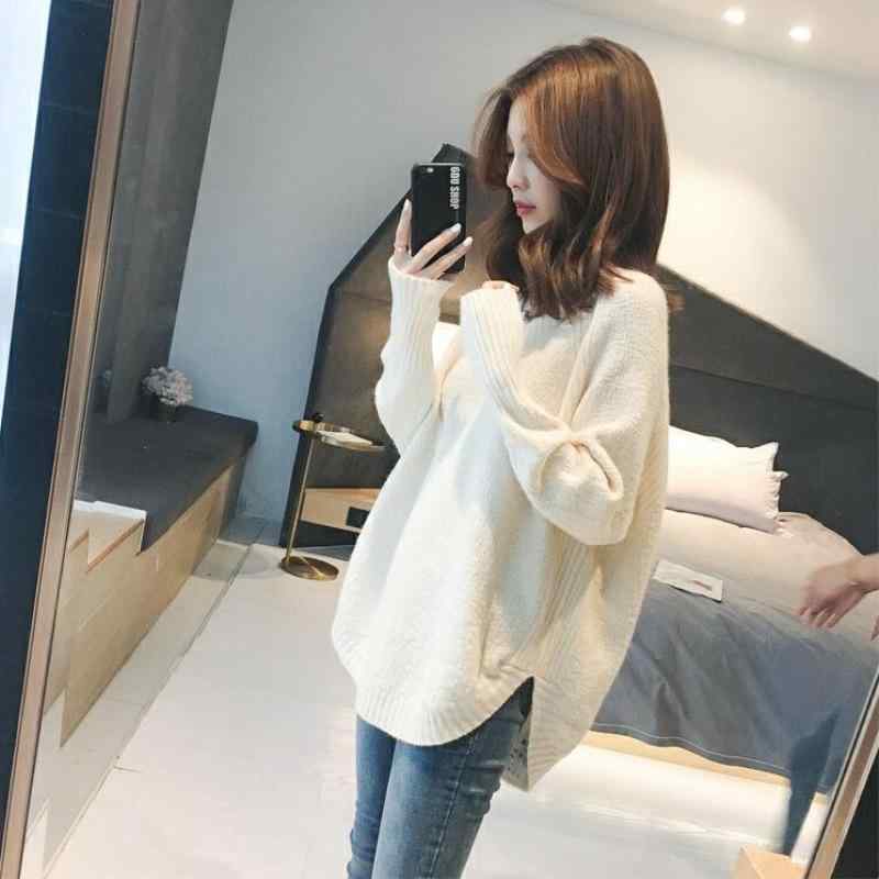 セーター 女性用 秋冬 ニット トップス ゆったり レイヤード かわいい 切り替え Vネック 長袖 中長丈 粘繊 アクセレート 純色 ホワイト カーキ ピンク グレー ブラック セットアップ 甘め フレッシュ スタイル