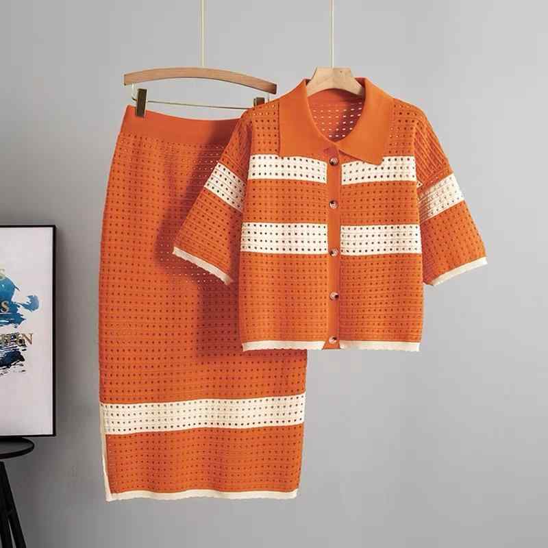レディース ファッション セットアップ トップス スカート 夏 接触冷感 切り替え 刺繍 デザイン ストライプ パターン 丸襟 半袖 ハイウエスト ミディ丈 膝下丈 白色 ピンク系 ベージュ コットン95 以上 素材 軽量 通勤用 気品 スタイル 普段使