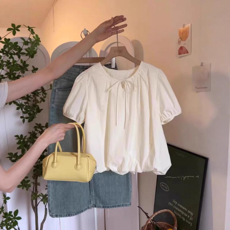 女性用 トップス シャツ 米白色 短袖 泡泡袖 蝴蝶? デザイン 接触冷感 ポリエステル 素材 軽量 吸湿速乾 通勤用 普段使い 気質 スタイル 春夏 ファッション かわいい 減? 洋気