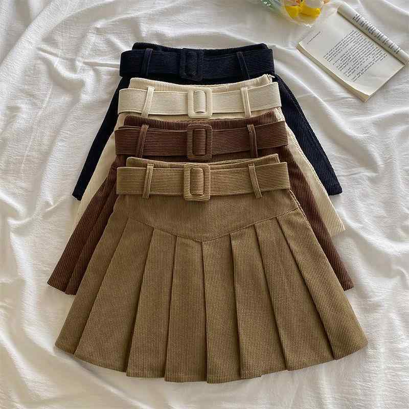 スカート 女性用 百褶 コットン調 ポリエステル ハイウエスト Aライン 短丈 プリーツ 切り替え 伸縮性 軽量 通勤 普段使い 秋冬 春 かわいい スリム 学院風 私服 ベーシック ベージュ ブラウン ブラック アイボリー
