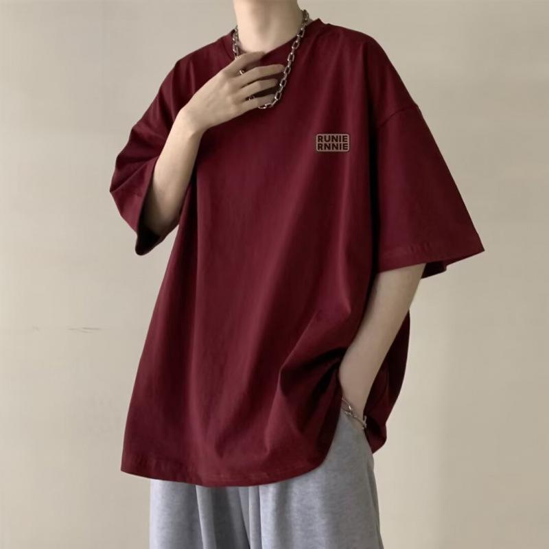 メンズ Tシャツ 短袖 綿 素材 ゆったり シルエット 丸首 日常 使い 吸湿 速乾 抗菌 加工 薄手 夏 向け ネイビー ブルー グレー レッド ホワイト ブラック ベージュ カラーバリエーション ユニセックス カップル コーデ ストリート ファッショ