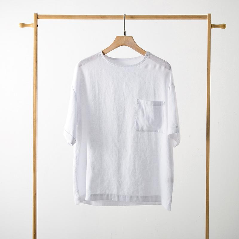 メンズ Tシャツ 麻 短袖 丸首 ゆったり 薄手 通気性 シンプル カジュアル 日常使い 夏 トップス 上着 白色 ブラック