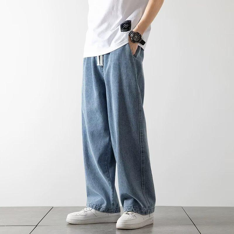 メンズ デニムパンツ 直筒型 中腰 コットン ストレッチ 長ズボン 春秋 ミッドウェイト 洗い加工 免?処理 ブルー ダークブルー ライトブルー グレー ブラック ゆったりシルエット ティーンエイジャー向け 韓国風 ストリートカジュアル 日常使い 軽量