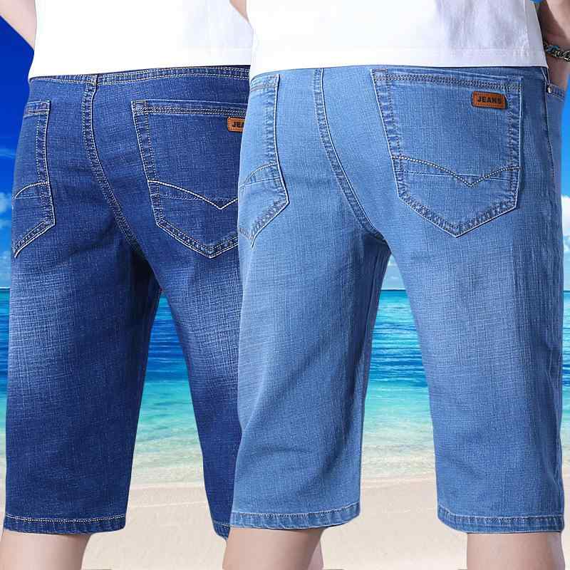 メンズ 牛仔パンツ 夏用 薄手 デニム ショートパンツ 5分丈 中丈 韓国風 ゆったり 直筒 修身 ミッドライズ ジップフライ 微弾性 ウォッシュ加工 軽量 綿素材 運動 通勤 普段使い 浅ブルー ダークブルー ブラック カジュアル