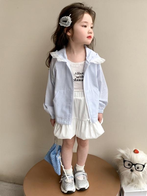 女児 防晒 服 夏 薄手 軽量 空調 ジャケット 女 赤ちゃん 夏服 接触冷感 トップス コットン 素材 吸湿速乾 透気性 フード付き ブルー ロングスリーブ 伸縮性 カジュアル スタイル 屋外 アクティブ ウェア