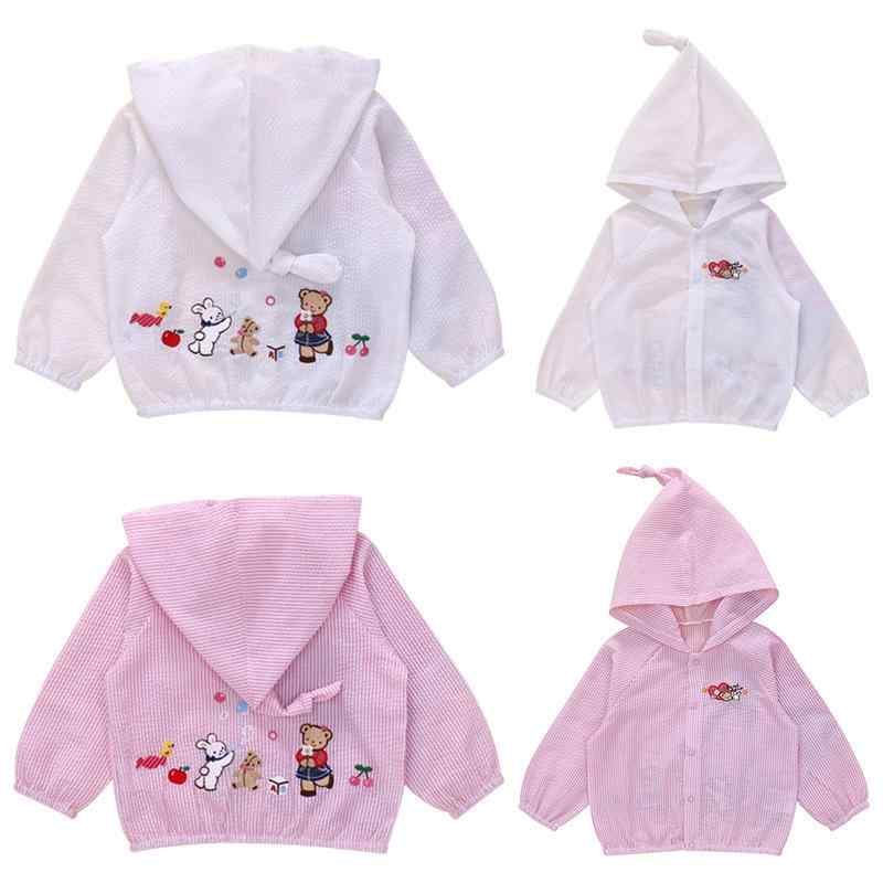 キッズ 男の子 女の子 長袖 開襟 カーディガン フード付き コットン 綿素材 透気性 防紫外線 防晒 夏 春夏 紫外線カット 軽量 柔らかい 接触冷感 かわいい 動物プリント ベビー 幼児 子供服 トップス トップスアウター ピンク ホワイト アイボリ