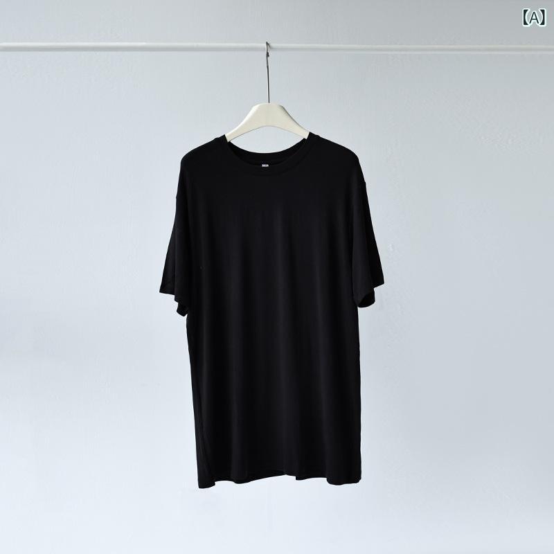 Tシャツ トップス レディース 春夏 接触冷感 再生繊維 短袖 ブラウス 薄手 通気性 ゆったり 丸首 ミドル丈 純色 ブラック グレー系 ピンク系 ストリート ファッション 快適 日常使い 軽量 柔らかい 肌触り 吸湿速乾 セットアップ ショートパンツ