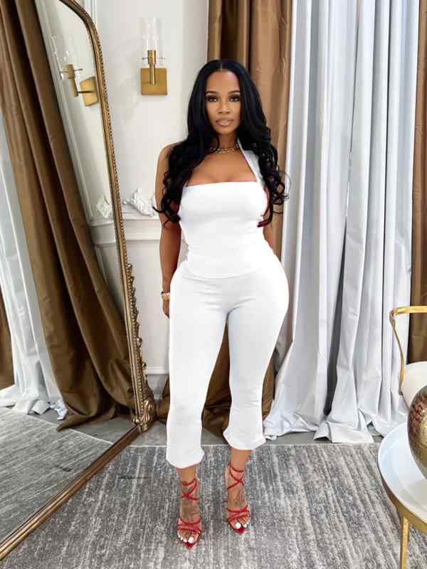レディース 吊り紐 キャミソール 七分丈 セットアップ 露背 デザイン 切り替え 無袖 トップス 気質 通勤 スタイル 都市風 セクシー かわいい 接触冷感 再生繊維 ポリエステル 素材 軽量 通年 普段使い ブラック ホワイト レッド ビッグシルエット
