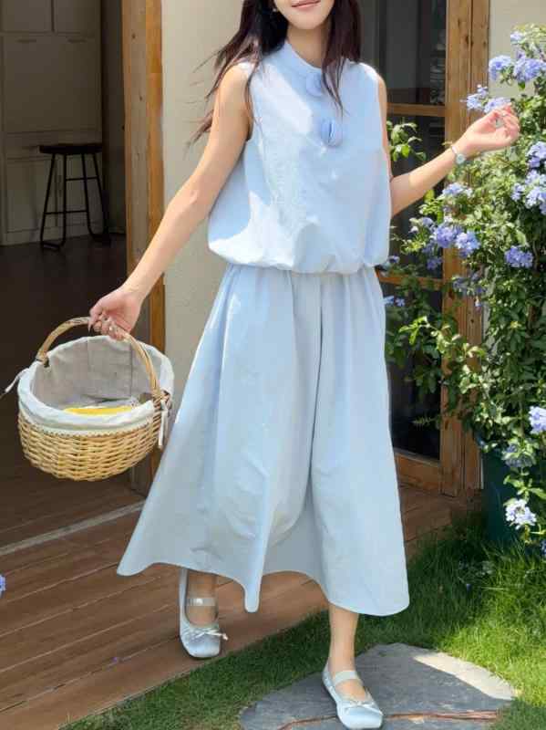 レディース 無袖 花柄 うしろ側受け答え キャミソール 半身スコート 仕掛ける 通い用 当たること冷感 ポリエステル 混紡 軽さ 伸縮性 人となり 表現スタイル ビッグ影ぼうし 青み 夏 純色 名取り草 うつり変わり ひな型 立体 ペイジ 風