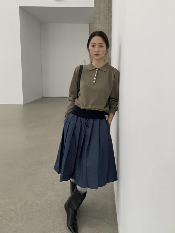 スカート 女性用 百褶 半身 2025 秋冬 韓国風 ゆったり Aライン 高腰 中丈 純色 プレーツ加工 綿混 ポリエステル 白色 グレー デニムブルー 無弾性 日常使い 軽量 伸縮性なし カジュアルスタイル 通勤対応 普段使い｜フォークBR