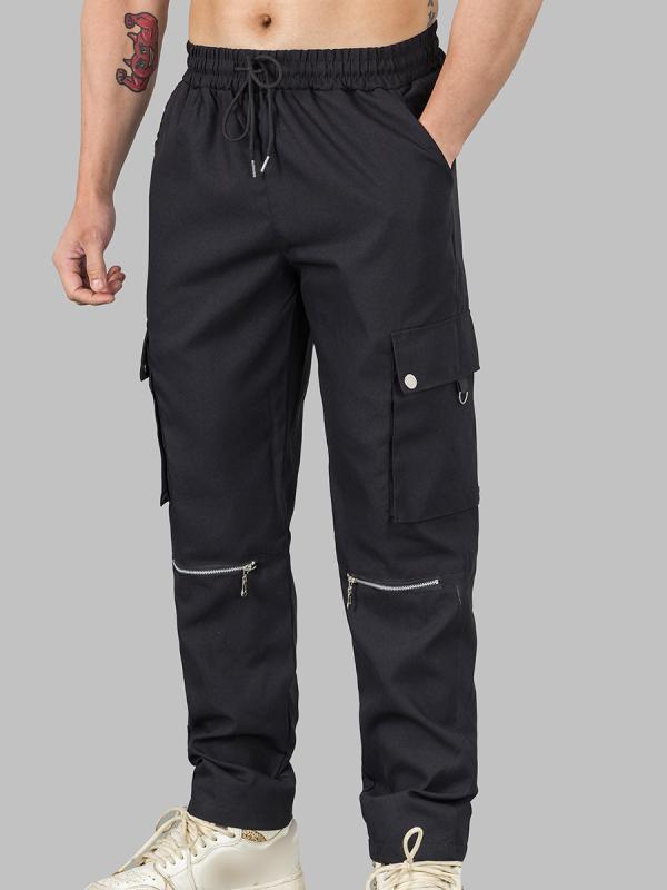 メンズ 工装パンツ 斜紋 ロングパンツ 男性用 ランニング ズボン ミリタリースタイル ゆったりフィット ミッドライズ ストレートレッグ メンズ ファッション 黒 ブラウン グレー コットン混紡 ポリエステル95% 微弾性 薄手 梭織生地 金属装飾 ジッ