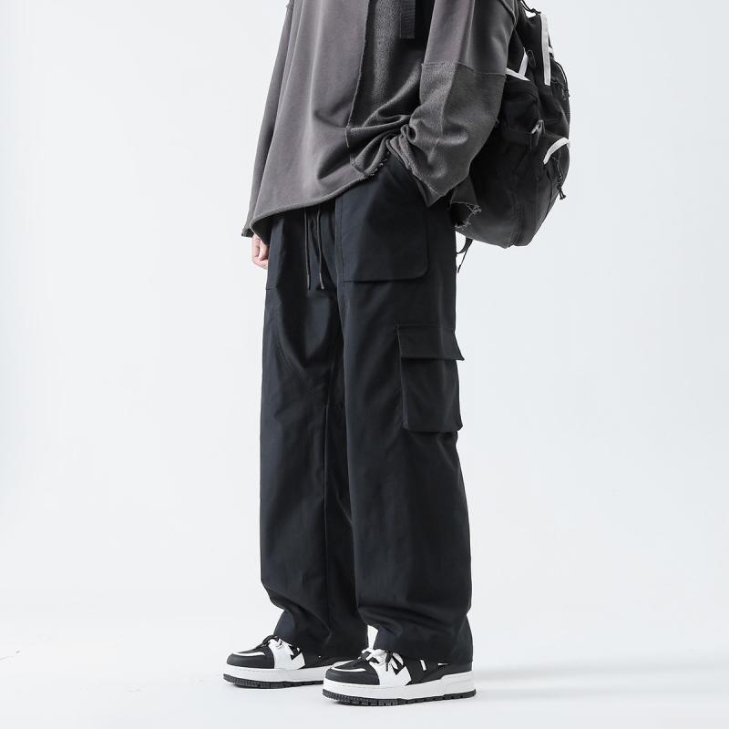 メンズ 直筒パンツ 運動 休? 夏 通年 薄手 ポリエステル 防水 耐摩耗 免? 中腰 長丈 ポケット 装飾 黒 緑 カーキ ゆったり ワイド レッグ ストレッチ なし 軽量 吸湿速乾 日常使い アウトドア スポーツ 男性用