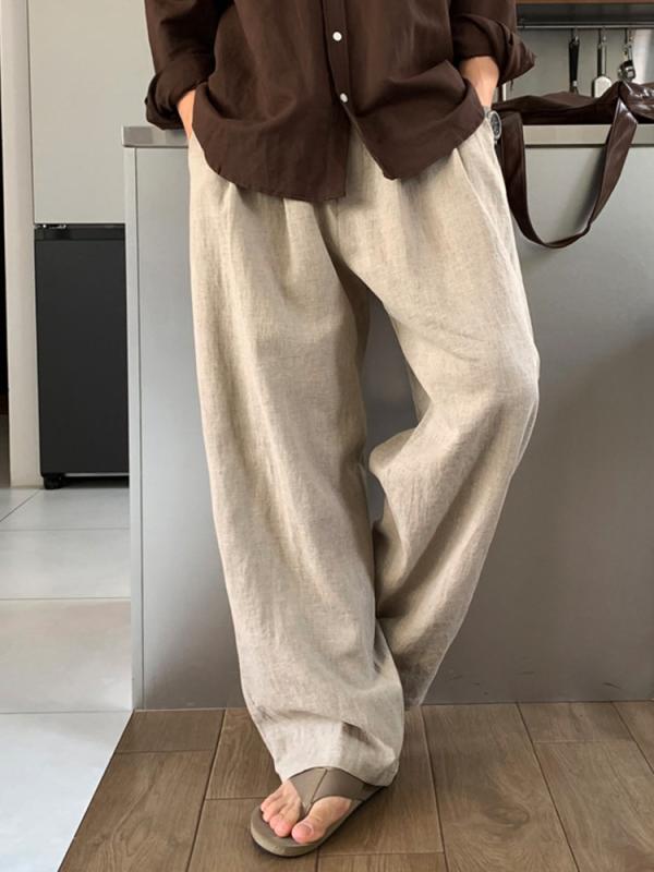 メンズ 麻 混紡 軽量 透気性 長ズボン ワイドレッグ ストレート ミドルウエスト ボタン フラップポケット ゆったり シルエット コットンリネン 素材 カジュアル 普段使い 通勤 通年 浅カーキ ブラック アーミーグリーン ブラウン ネイビー