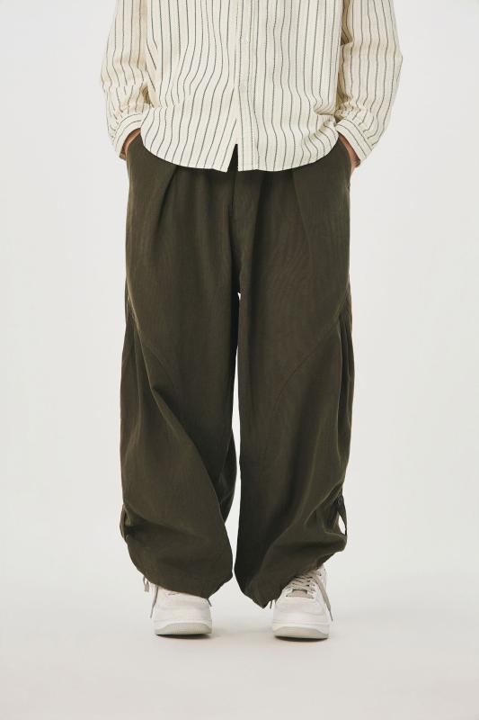 メンズパンツ 秋季 クロップドパンツ ワイドレッグパンツ ハーレムパンツ コットン 100% 弾力素材 微弾性 低腰 ウエストコード 防風 防風性 直筒 ローフォー 免?加工 色牢度高 黒 ミリタリーグリーン ブラウン ゆったりシルエット ストリートカジ