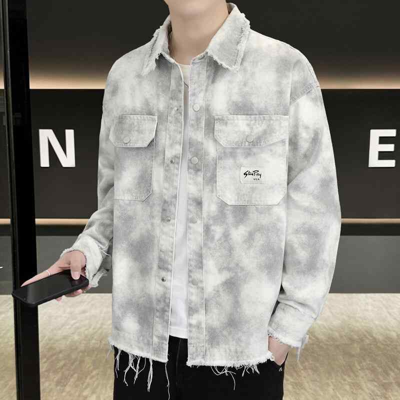 メンズ 牛仔 ジャケット 春夏 トップス シャツ クラシック ポリエステル ワイドフィット スタンドカラー ロングスリーブ 無地 ミルクホワイト 軽量 洗濯機可 印花 加工 ゆったり スタイル ラフ コーデ 日常使い 6,085円