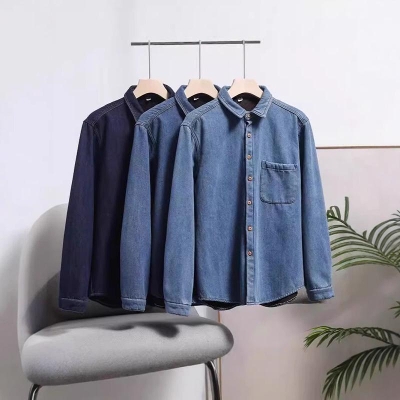 秋冬メンズ 長袖 シャツ トップス 牛仔布 綿素材 加厚 保暖 透気 快適 ゆったり シルエット 翻領 開襟 カジュアル 普段使い 軽熟スタイル 深色 ライトブルー ダークブルー ネイビー 青年向け 長袖 暖か 吸湿 速乾 機能 5,240円