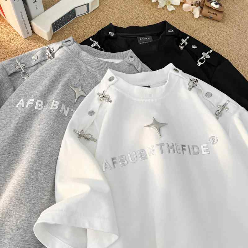 Tシャツ メンズ 半袖 綿混紡 切り替えデザイン 日式レトロ ルーズフィット 丸首 セットインスリーブ プリント柄 カートゥーン 風景モチーフ ホットプリント加工 防水 抗菌 耐摩耗 高伸縮 防汚 色落ちにくい 通年カジュアル ストリートスタイル 黒 グ