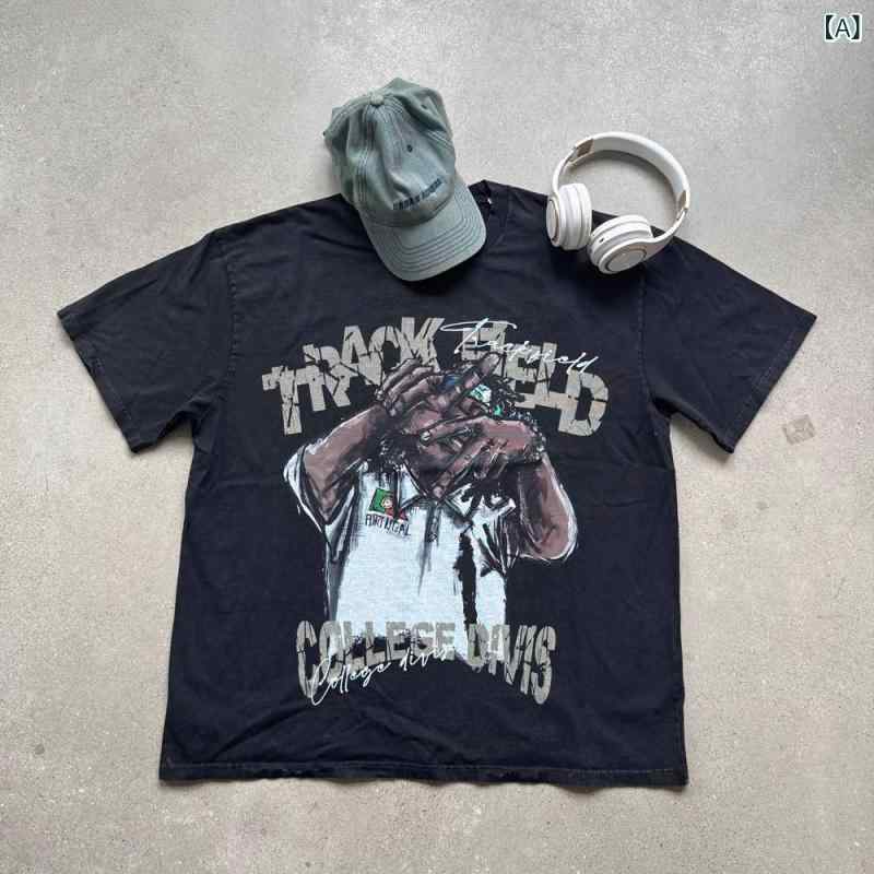 メンズ Tシャツ ヒップホップ ストリート プリント 短袖 トップス 綿100 厚手260g ゆったり ルーズフィット 落肩袖 丸首 無地 黒 炒雪花柄 日常 普段使い 春夏 ティーン 青年 男性用 吸湿性 快適 軽量 伸縮性 カジュアル ストリートファ 4,738円