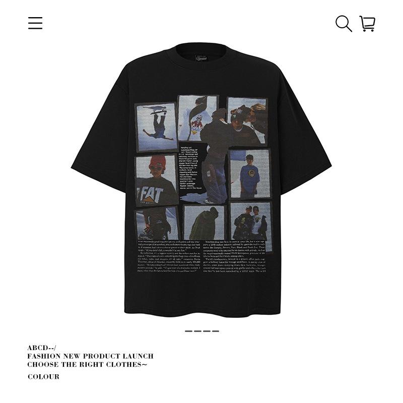 Tシャツ メンズ 短袖 ヒップホップ ストリートスタイル 復古風 人物印花 綿素材 ゆったりシルエット 夏用 日常着用 白色 ブラック カジュアル 上品 吸湿性 伸縮性 通勤 休日 アウトドア 軽量 接触冷感