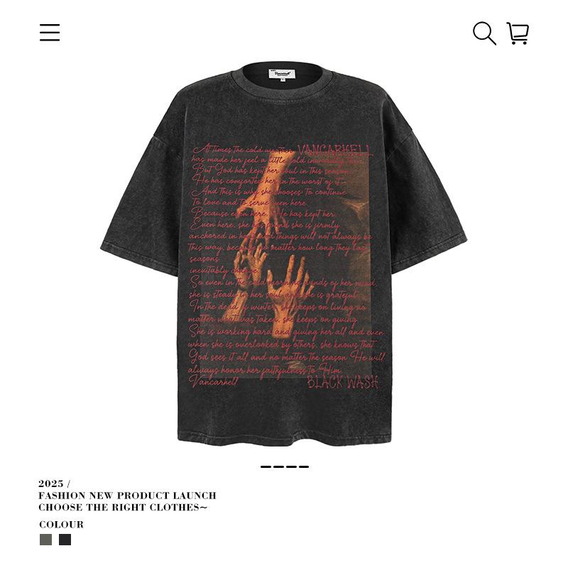 メンズ Tシャツ 短袖 トップス 綿 素材 100 パーセント ビンテージ 洗い加工 プリント 柄 ゆったり シルエット ラフ スタイル 日常 使い ストリート ファッション 夏 シーズン グレー ブラック ブルー カラーバリエーション 軽量 吸湿 速乾 4,742円
