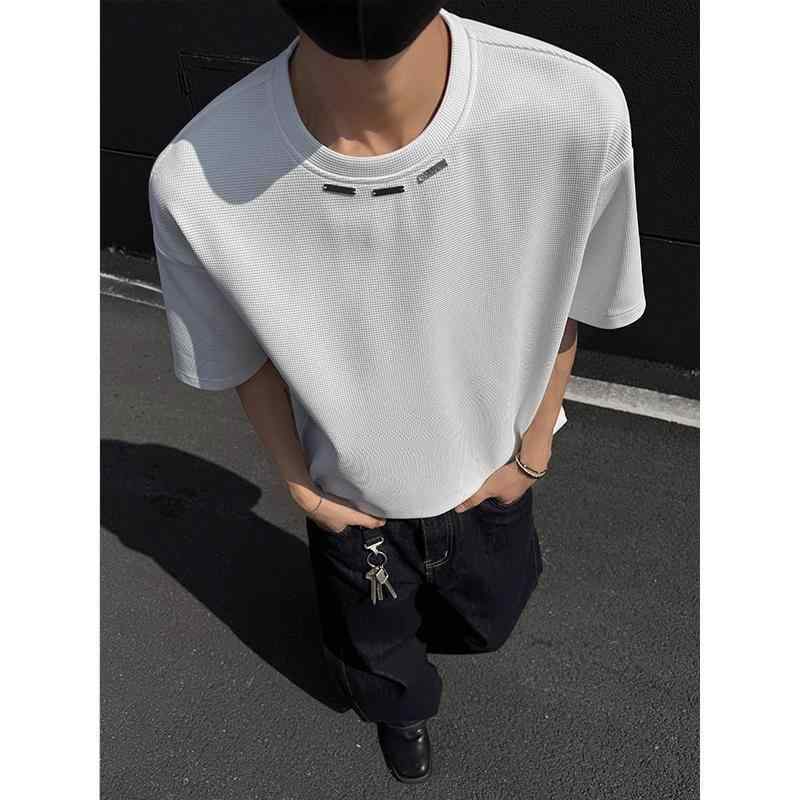Tシャツ メンズ ゆったり 半袖 トップス ポロシャツ ユニセックス ブラック ホワイト ベージュ ポリエステル 涼しい 通気性 日常使い ストリート カジュアル 春夏 秋 ゆったりシルエット オリジナルデザイン ラウンドネック シンプル ベーシック 普