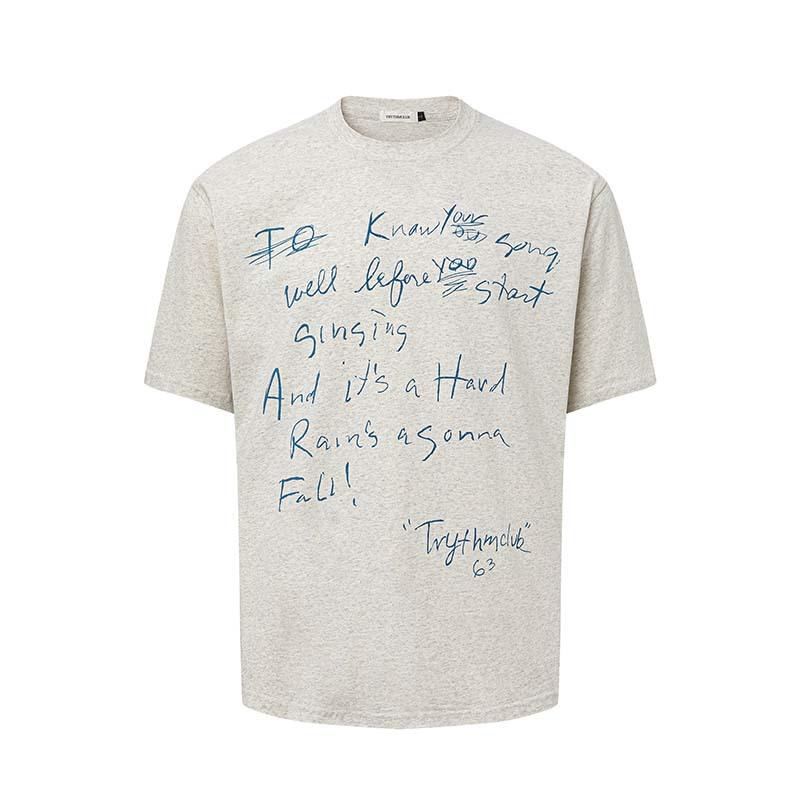 Tシャツ メンズ 短袖 綿混紡 アルファベット 手描き グラフィティ プリント トップス 夏 ルーズフィット ラウンドネック 透気性 休? 黒 グレー バイカラー ティーンエイジャー ユース カジュアル ストリートスタイル 日常使い 軽量 吸湿速乾 ビッ