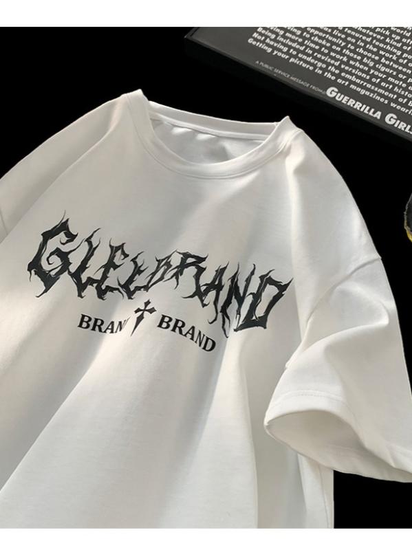 Tシャツ メンズ 半袖 夏用 綿100% 厚手 ゆったり 落肩袖 丸首 プリント 透気性 吸湿速乾 ゆったりシルエット ストリートカジュアル トップス インナー 普段使い 白色 ブラック ネイビー 赤 サイズ豊富