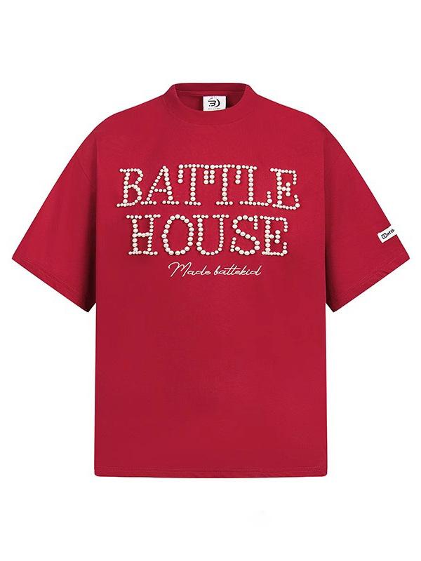 Tシャツ メンズ 短袖 夏用 ストリートスタイル ヴィンテージ風 ビーズ刺繍 アルファベットプリント ルーズフィット ??素材 ブラック ネイビー 赤 休?トップス 吸湿速乾 ユニセックス カジュアルウェア