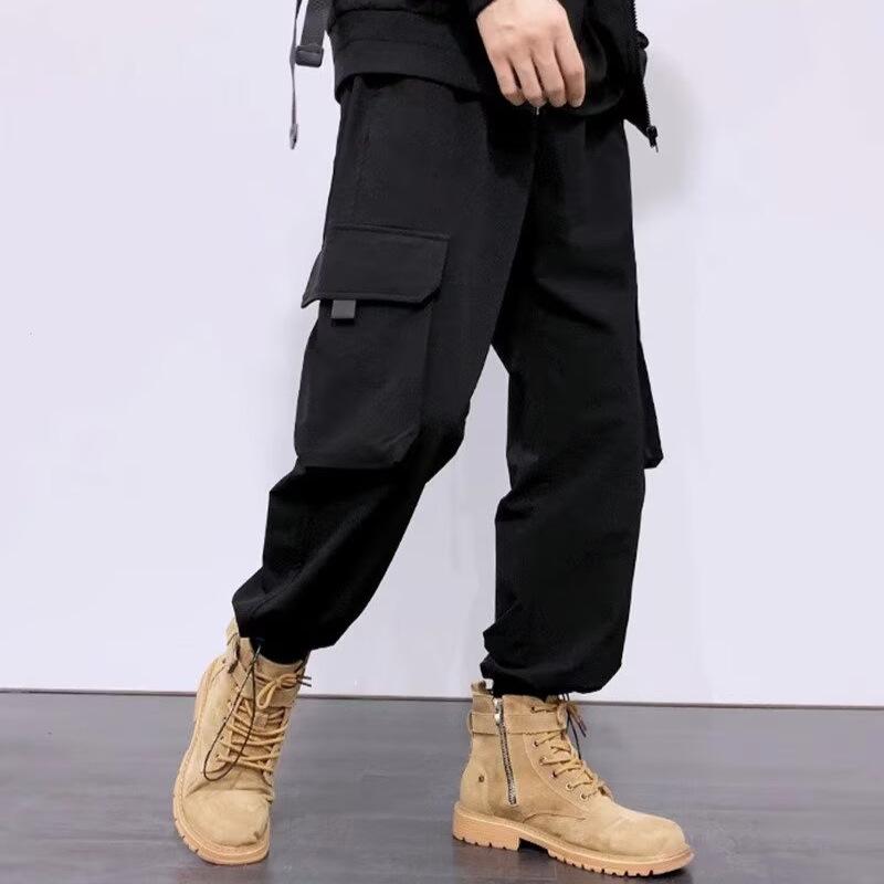 メンズ 工装パンツ 秋冬 直筒型 ワイドレッグ ロングパンツ ゆったり 大きいサイズ くつろぎ スタイル 低腰 無腰帯 系紐 クロージャー 普通厚さ 無地 化繊混紡 ポリエステル ミックス 微弾性 耐摩耗 免?加工 明線ステッチ 黒 ブラウン グリーン