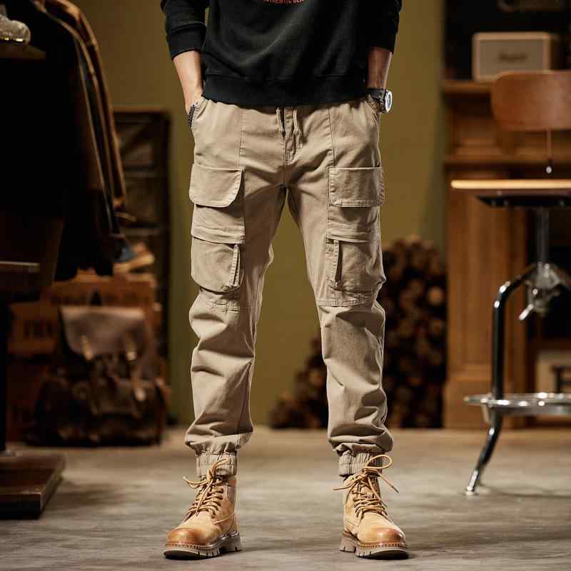 メンズ 工装パンツ 復古 ロングパンツ キャンバス コットン 素材 ミッドライズ ワイドレッグ 束脚 デザイン 多ポケット マイクロストレッチ 免?加工 春夏 秋冬 通勤 普段使い アウトドア 活動 黒 グレー ミリタリーグリーン カーキ