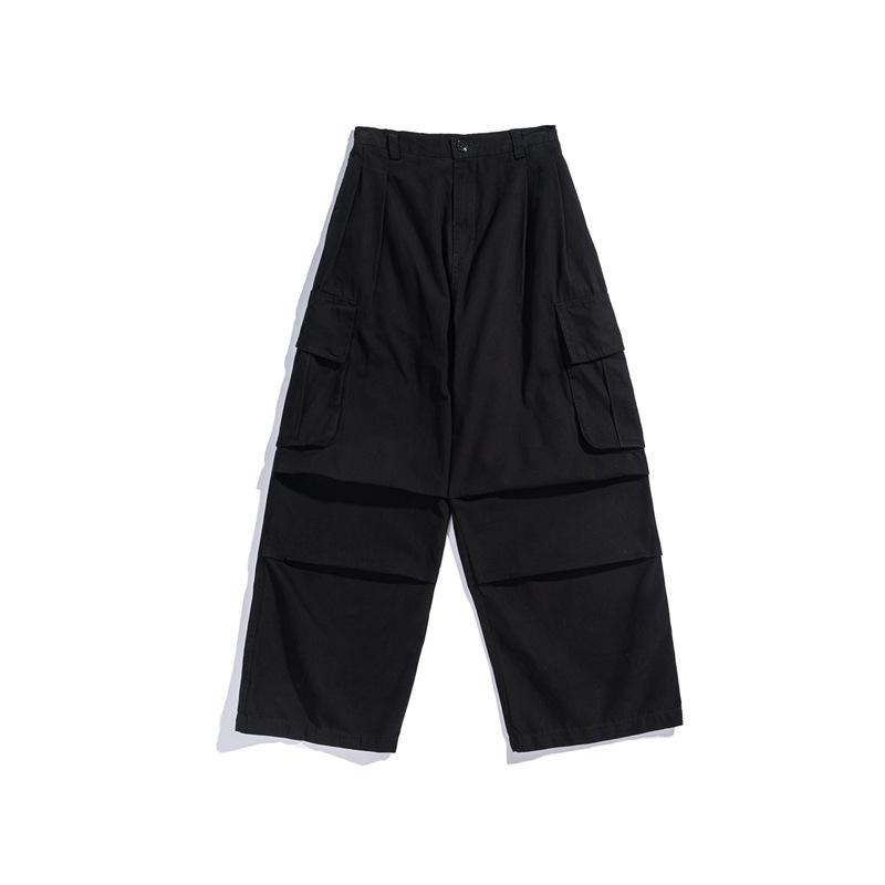 メンズ 春夏 秋冬 ビジネスカジュアルパンツ 直筒 高腰 工装風 ゆったり ビッグポケット コットン ポリエステル 無弾性 長ズボン 黒 緑 カーキ ストリート シティボーイ 普段使い アウトドア