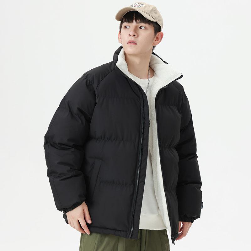 メンズ コート 冬用 軽量 薄手 コットン ジャケット 韓国風 ルーズフィット スタンドカラー ジップアップ ポリエステル コットンライニング カジュアル アウター ブラック 米白 コーヒー グリーン 秋冬 暖か 防寒 普段使い ストリートスタイル