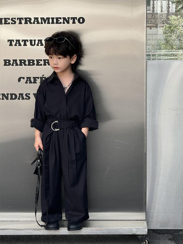 キッズ 男の子 女の子 セット シャツ 長袖 長ズボン 春秋 韓国風 ゆったり ファッション ポリエステル 柔らかい 生地 単色 無地 普通 厚み 潮 スタイル カジュアル 普段使い 中小童 3-8歳 100-140cm ユニセックス 服装 2点セット