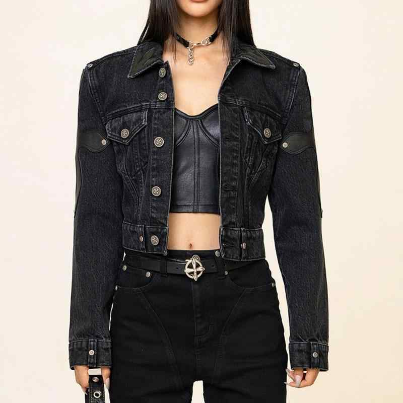 アウター 女性用 牛仔 ジャケット ブラック コットン 修身 短丈 長袖 尖襟 ライダース ストリート 秋冬 通勤 普段使い 吸湿速乾 軽量｜フォークBR