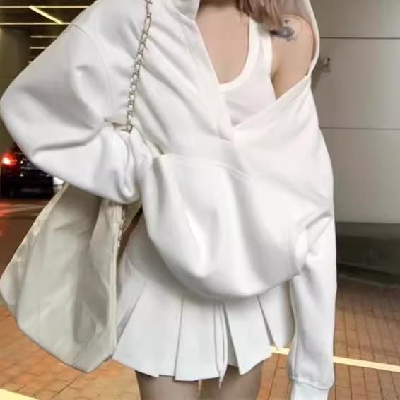 秋冬 レディース スウェット トップス ワイドシルエット ゆったり ラフスタイル オーバーサイズ セットイン袖 ルーズフィット ポリエステル 混紡 長袖 プルオーバー フード付き ホワイト グレー 秋 ゆったり 暖かみ 日常使い 軽量 カジュアル 私服 ｜フォークBR