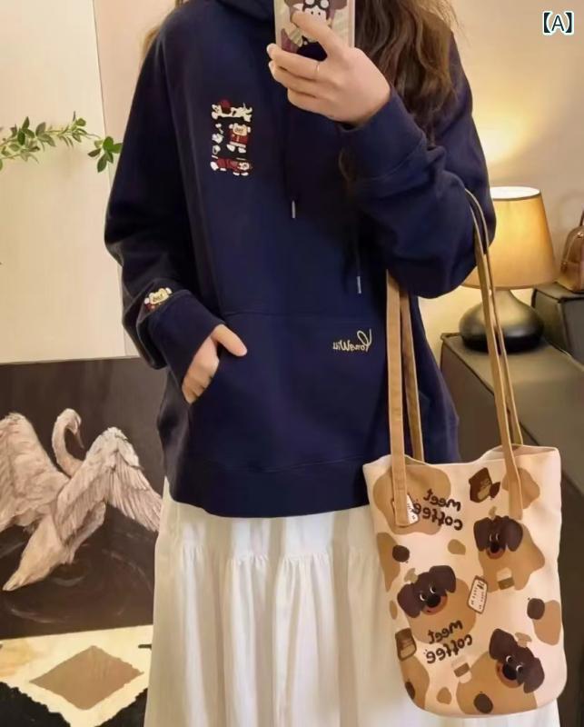 パーカー 女性用 春夏 コットン 刺繍 ロゴ フード付き セットアップ トップス 長袖 ルーズフィット ミドル丈 ブラック アイボリー ネイビー レッド 接触冷感 吸湿速乾 通勤 普段使い カジュアル 伸縮性 軽量 かわいい デザイン ショルダースリーブ