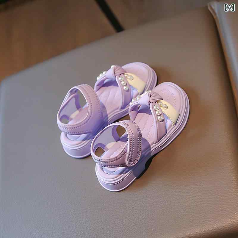 女の子 サンダル キッズ 子供用 夏 春夏 かわいい プリンセス スタイル 紫色 紫 パープル 人造革 合成皮革 軽量 柔軟 魔術テープ 着脱簡単 防滑 滑り止め ゴム底 ラバーソール ビーチ 砂浜 遊び着 普段使い 洋気 ガーリー 装飾 アクセサリー